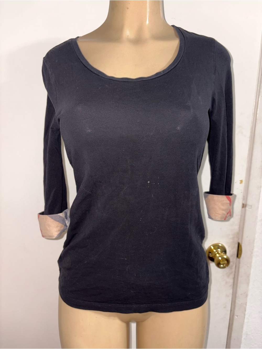 Burberry Women’s London Scoop Neck 3/4 Sleeve Check Size S